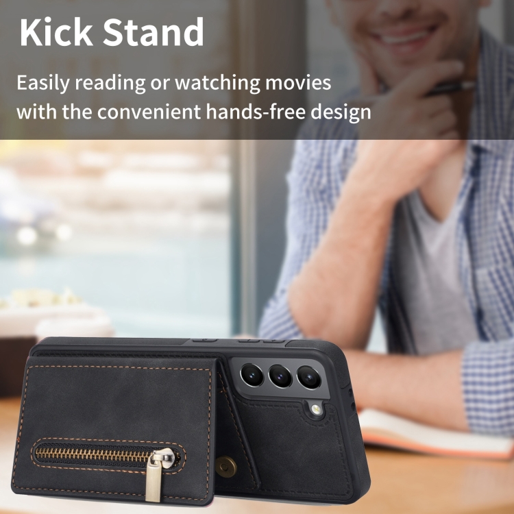 For Samsung Galaxy S22 5G Zipper Card Holder Phone Case(Black) For Samsung Galaxy S22 5G Zipper Card Holder Phone Case(Black)