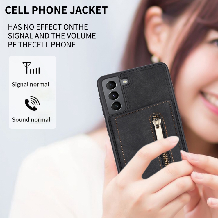 For Samsung Galaxy S22 5G Zipper Card Holder Phone Case(Black) For Samsung Galaxy S22 5G Zipper Card Holder Phone Case(Black)