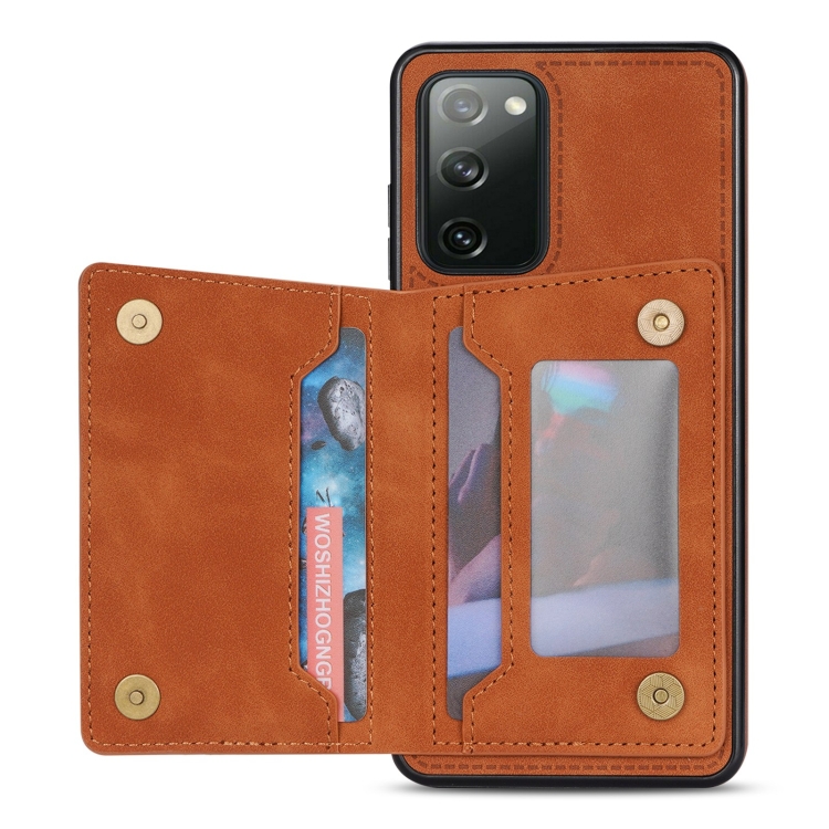 For Samsung Galaxy S20 FE Line Card Holder Phone Case(Brown) For Samsung Galaxy S20 FE Line Card Holder Phone Case(Brown)