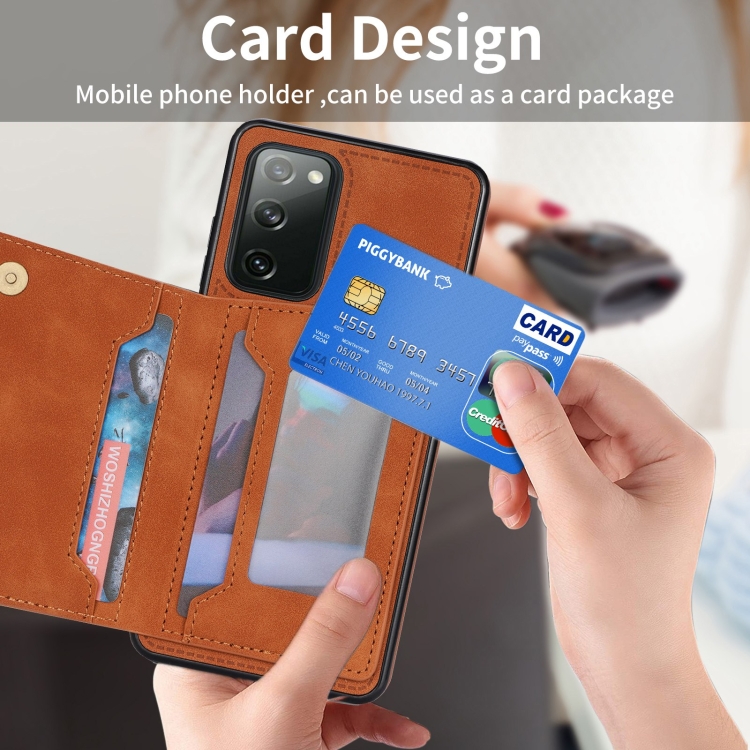 For Samsung Galaxy S20 FE Line Card Holder Phone Case(Brown) For Samsung Galaxy S20 FE Line Card Holder Phone Case(Brown)