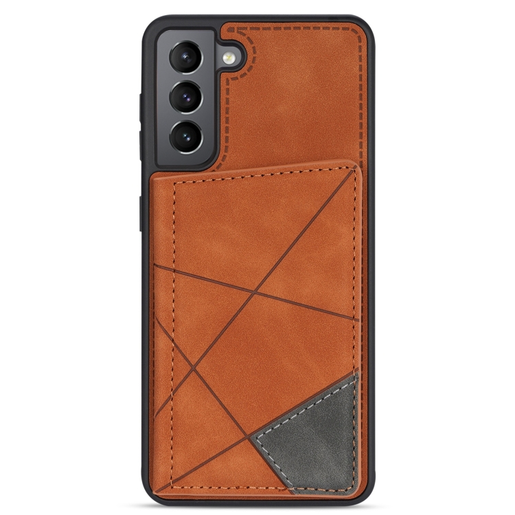 For Samsung Galaxy S21 5G Line Card Holder Phone Case(Brown) For Samsung Galaxy S21 5G Line Card Holder Phone Case(Brown)