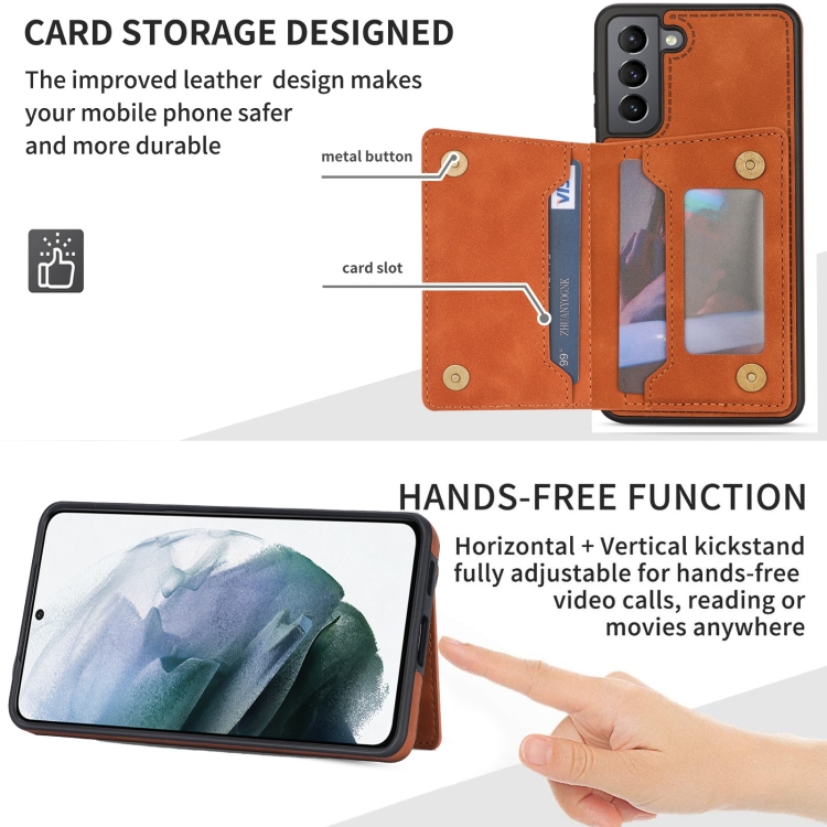 For Samsung Galaxy S21 5G Line Card Holder Phone Case(Brown) For Samsung Galaxy S21 5G Line Card Holder Phone Case(Brown)
