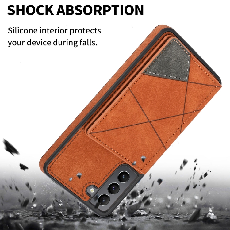 For Samsung Galaxy S21 5G Line Card Holder Phone Case(Brown) For Samsung Galaxy S21 5G Line Card Holder Phone Case(Brown)