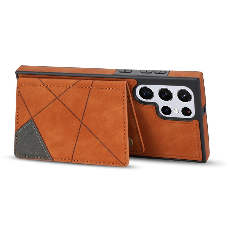 For Samsung Galaxy S22 Ultra 5G Line Card Holder Phone Case(Brown) For Samsung Galaxy S22 Ultra 5G Line Card Holder Phone Case(Brown)