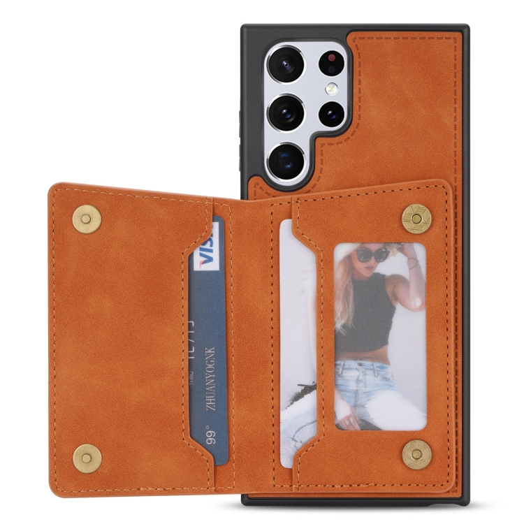 For Samsung Galaxy S22 Ultra 5G Line Card Holder Phone Case(Brown) For Samsung Galaxy S22 Ultra 5G Line Card Holder Phone Case(Brown)