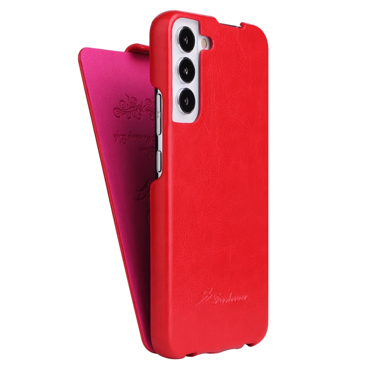 For Samsung Galaxy S22 5G Fierre Shann 64 Texture Vertical Flip PU Leather Phone Case(Red) For Samsung Galaxy S22 5G Fierre Shann 64 Texture Vertical Flip PU Leather Phone Case(Red)