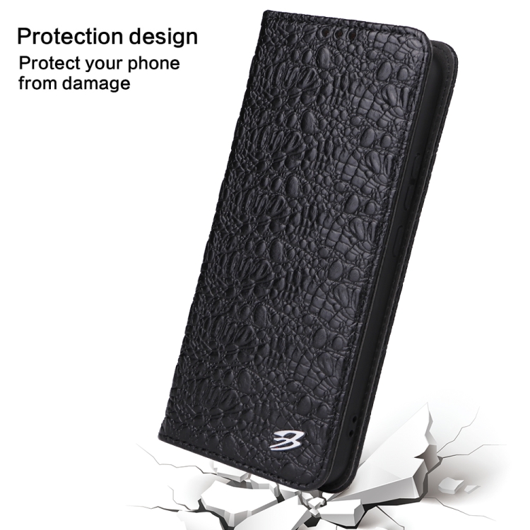 For Samsung Galaxy S22+ 5G Fierre Shann Crocodile Texture Magnetic Genuine Leather Phone Case(Black) For Samsung Galaxy S22+ 5G Fierre Shann Crocodile Texture Magnetic Genuine Leather Phone Case(Black)