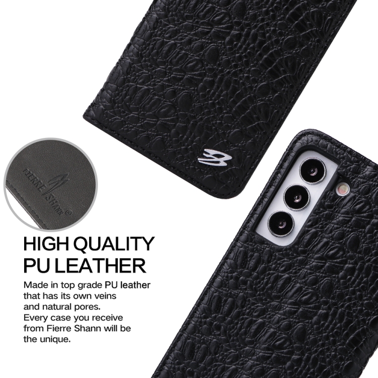 For Samsung Galaxy S22+ 5G Fierre Shann Crocodile Texture Magnetic Genuine Leather Phone Case(Black) For Samsung Galaxy S22+ 5G Fierre Shann Crocodile Texture Magnetic Genuine Leather Phone Case(Black)