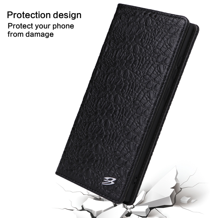 For Samsung Galaxy S22 Ultra 5G Fierre Shann Crocodile Texture Magnetic Genuine Leather Phone Case(Black) For Samsung Galaxy S22 Ultra 5G Fierre Shann Crocodile Texture Magnetic Genuine Leather Phone Case(Black)