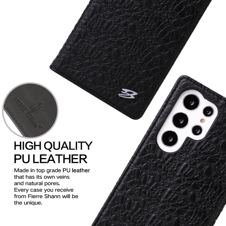 For Samsung Galaxy S22 Ultra 5G Fierre Shann Crocodile Texture Magnetic Genuine Leather Phone Case(Black) For Samsung Galaxy S22 Ultra 5G Fierre Shann Crocodile Texture Magnetic Genuine Leather Phone Case(Black)