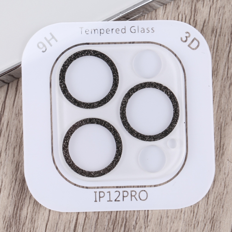 For iPhone 12 Pro Glitter Ring Tempered Glass Camera Lens Film(Black)