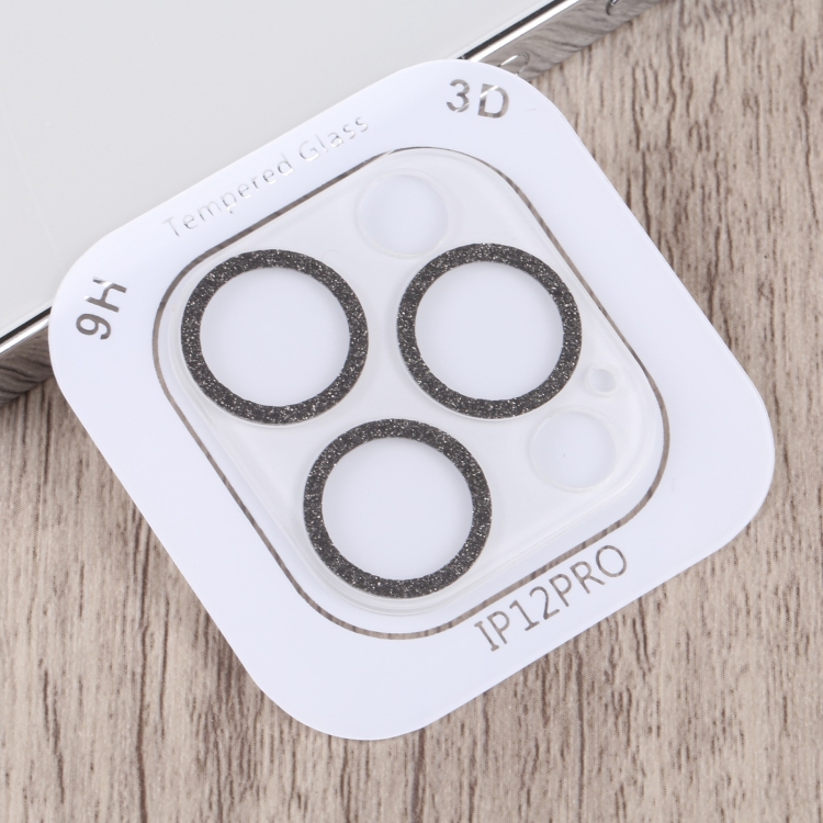 For iPhone 12 Pro Glitter Ring Tempered Glass Camera Lens Film(Black)
