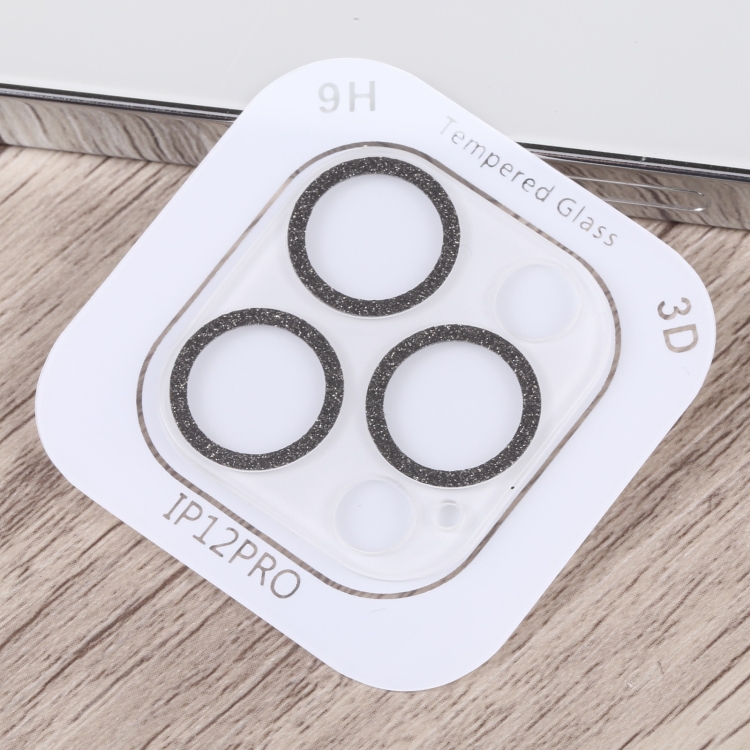 For iPhone 12 Pro Glitter Ring Tempered Glass Camera Lens Film(Black)