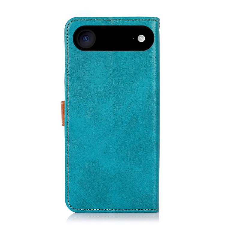 KHAZNEH Dual-color Cowhide Texture Flip Leather Phone Case For iPhone 14 Pro Max(Blue)