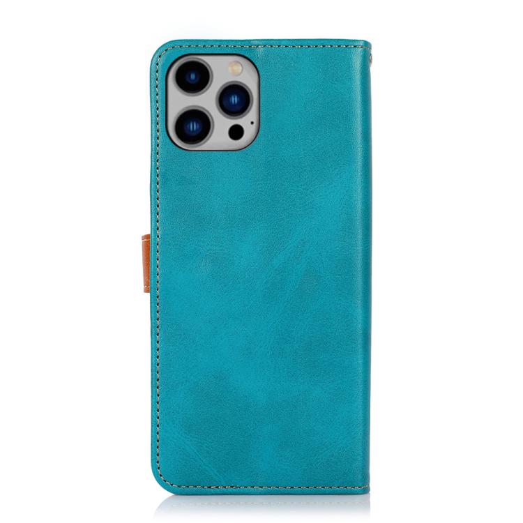 KHAZNEH Dual-color Cowhide Texture Flip Leather Phone Case For iPhone 15 Plus(Blue) KHAZNEH Dual-color Cowhide Texture Flip Leather Phone Case For iPhone 15 Plus(Blue)