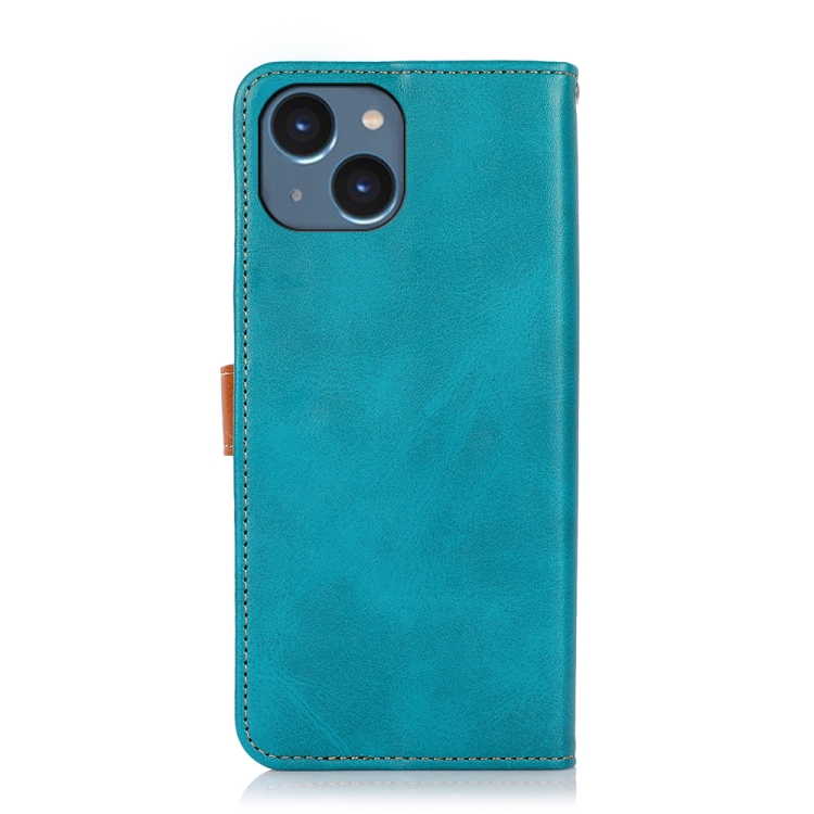 KHAZNEH Dual-color Cowhide Texture Flip Leather Phone Case For iPhone 15(Blue) KHAZNEH Dual-color Cowhide Texture Flip Leather Phone Case For iPhone 15(Blue)