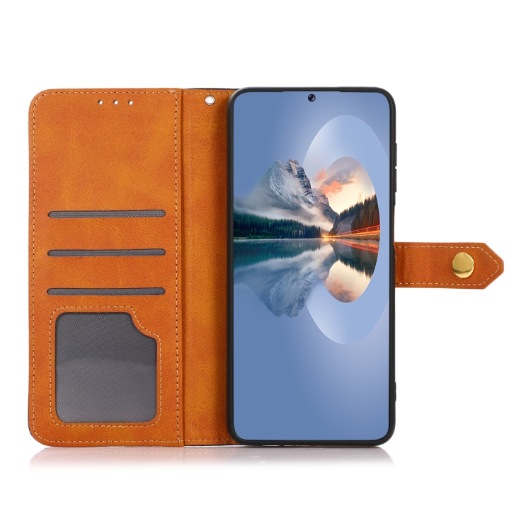 KHAZNEH Dual-color Cowhide Texture Flip Leather Phone Case For iPhone 15(Blue) KHAZNEH Dual-color Cowhide Texture Flip Leather Phone Case For iPhone 15(Blue)