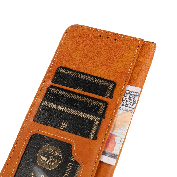 KHAZNEH Dual-color Cowhide Texture Flip Leather Phone Case For iPhone 15(Blue) KHAZNEH Dual-color Cowhide Texture Flip Leather Phone Case For iPhone 15(Blue)
