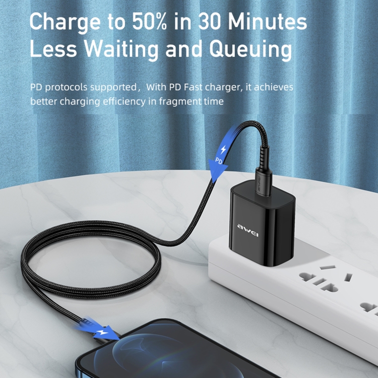 awei CL-118L 20W Type-C / USB-C to 8 Pin Fast Charging Data Cable, Length: 1m(Black) awei CL-118L 20W Type-C / USB-C to 8 Pin Fast Charging Data Cable, Length: 1m(Black)