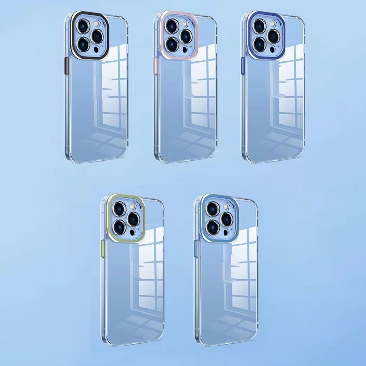 For iPhone 12 TPU + Acrylic Transparent Phone Case with Lens Film(Blue) For iPhone 12 TPU + Acrylic Transparent Phone Case with Lens Film(Blue)
