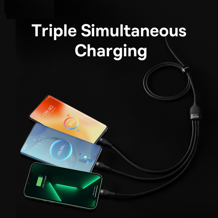 Baseus Flash Series II 1.5m 3 in 1 Type-C to Micro USB + 8 Pin + Type-C 100W Fast Charging Cable(Black)