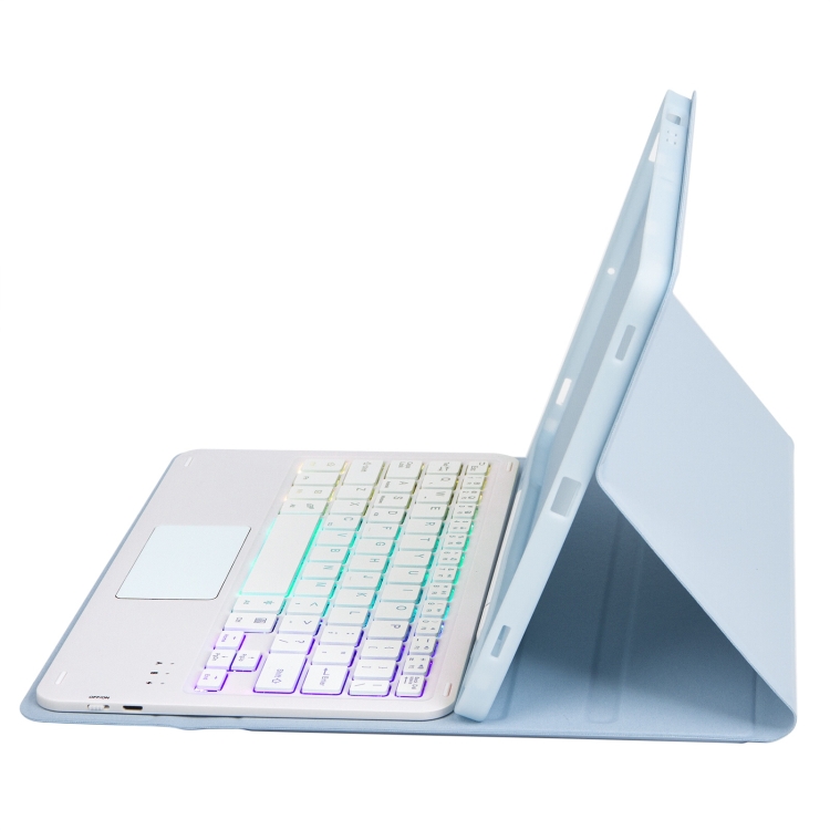 T11B-AS Skin Feel Pen Slot Touch Pad Backlight Bluetooth Keyboard Leather Tablet Case For iPad Pro 11 2021&2020&2018(Sky Blue) T11B-AS Skin Feel Pen Slot Touch Pad Backlight Bluetooth Keyboard Leather Tablet Case For iPad Pro 11 2021&2020&2018(Sky Blue)