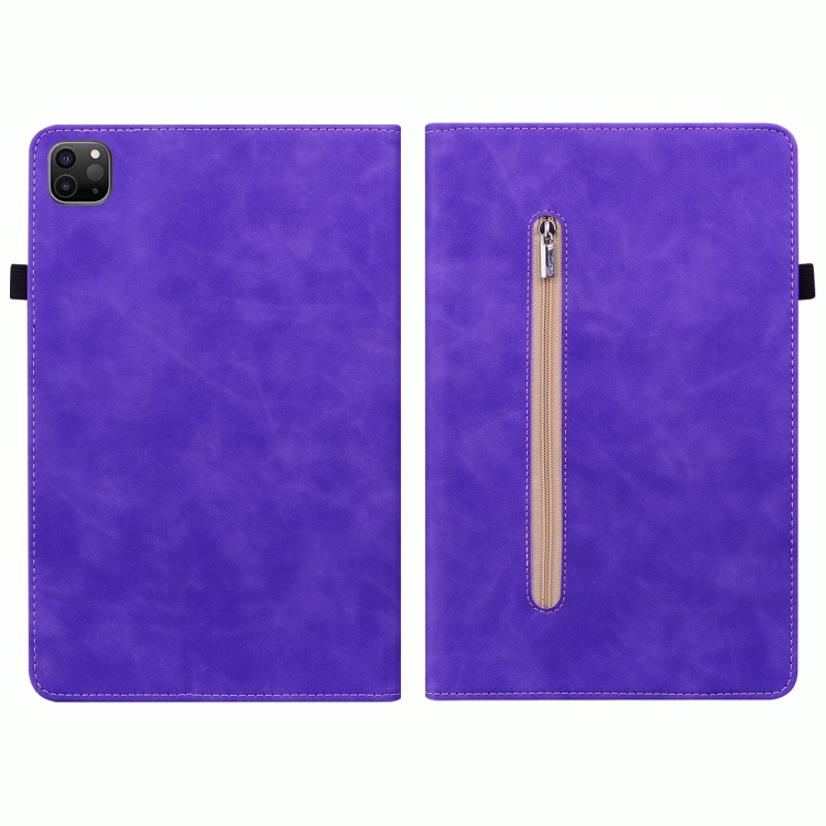 For iPad Pro 12.9 2022 / 2021 / 2020 Skin Feel Solid Color Zipper Smart Leather Tablet Case(Purple) For iPad Pro 12.9 2022 / 2021 / 2020 Skin Feel Solid Color Zipper Smart Leather Tablet Case(Purple)