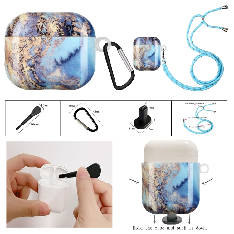 Painted Plastic Long Lanyard Wireless Earphone Protective Case For AirPods 3(Sea Blue Mable) Painted Plastic Long Lanyard Wireless Earphone Protective Case For AirPods 3(Sea Blue Mable)
