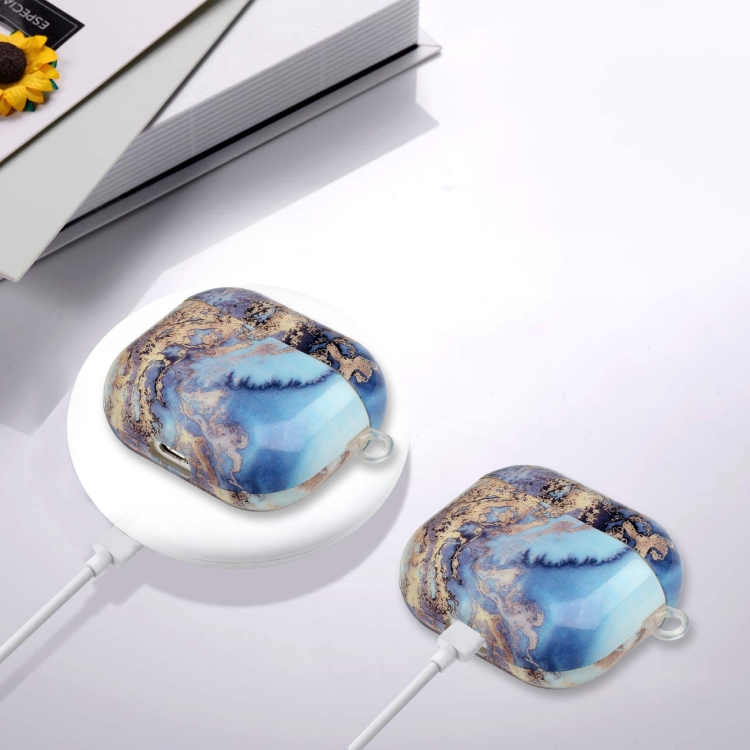 Painted Plastic Long Lanyard Wireless Earphone Protective Case For AirPods 3(Sea Blue Mable) Painted Plastic Long Lanyard Wireless Earphone Protective Case For AirPods 3(Sea Blue Mable)