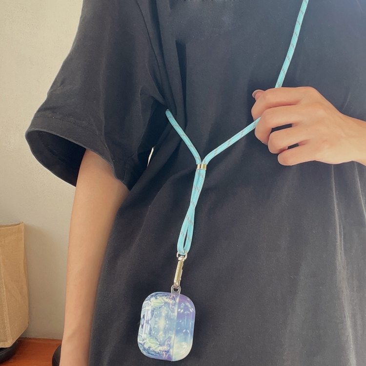 Painted Plastic Long Lanyard Wireless Earphone Protective Case For AirPods 3(Sea Blue Mable) Painted Plastic Long Lanyard Wireless Earphone Protective Case For AirPods 3(Sea Blue Mable)