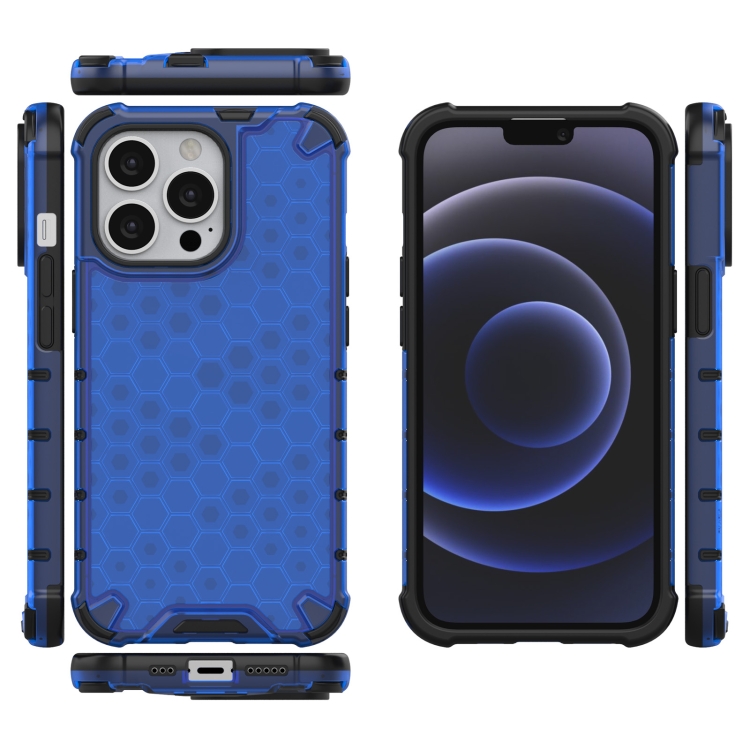 For iPhone 14 Pro Shockproof Honeycomb PC + TPU Phone Case (Blue) For iPhone 14 Pro Shockproof Honeycomb PC + TPU Phone Case (Blue)