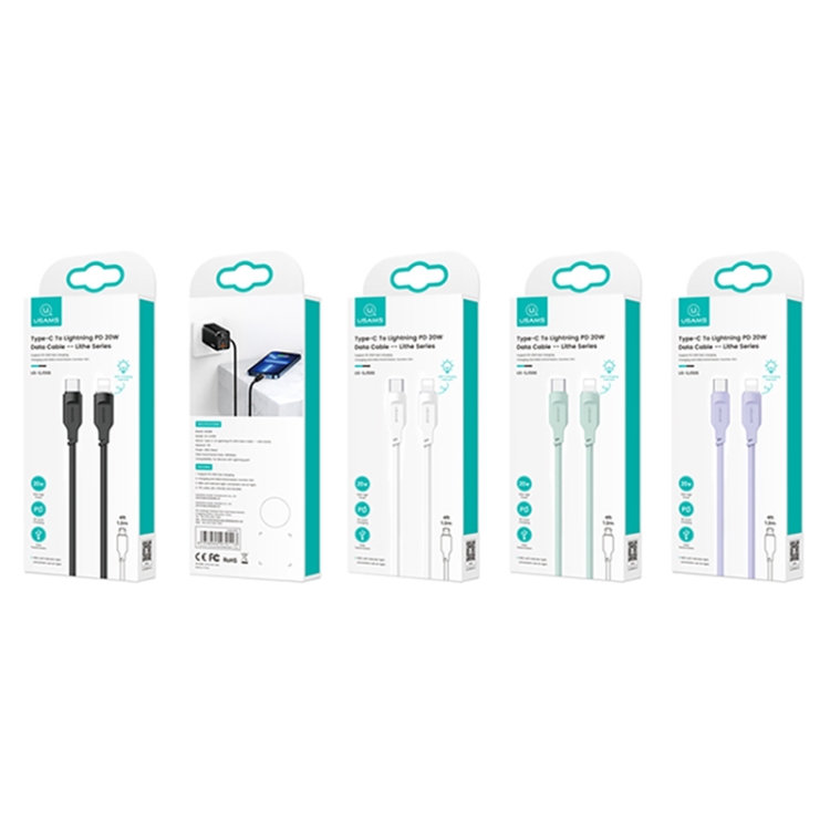 USAMS US-SJ566 Type-C / USB-C to 8 Pin PD 20W Fast Charing Data Cable with Light, Length: 1.2m(Black) USAMS US-SJ566 Type-C / USB-C to 8 Pin PD 20W Fast Charing Data Cable with Light, Length: 1.2m(Black)