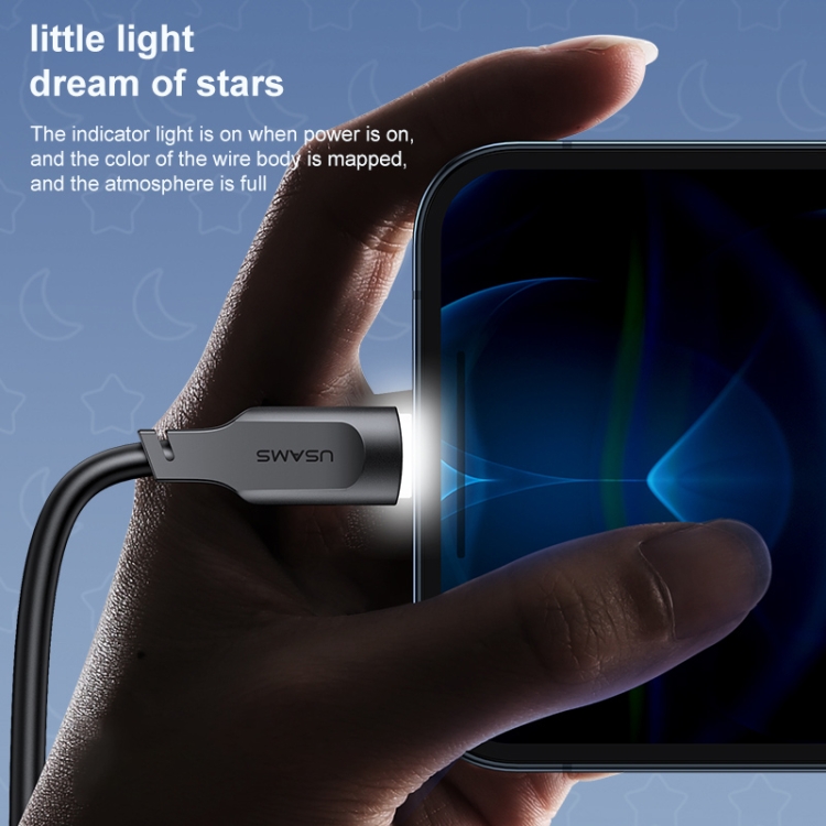 USAMS US-SJ566 Type-C / USB-C to 8 Pin PD 20W Fast Charing Data Cable with Light, Length: 1.2m(Black) USAMS US-SJ566 Type-C / USB-C to 8 Pin PD 20W Fast Charing Data Cable with Light, Length: 1.2m(Black)