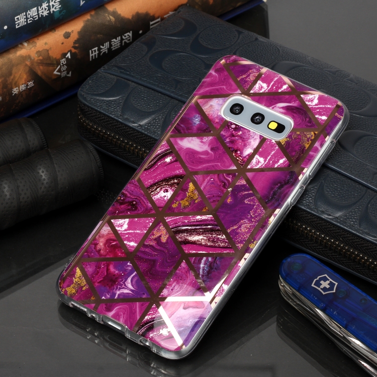 For Galaxy S10e Plating Marble Pattern Soft TPU Protective Case(Purple)