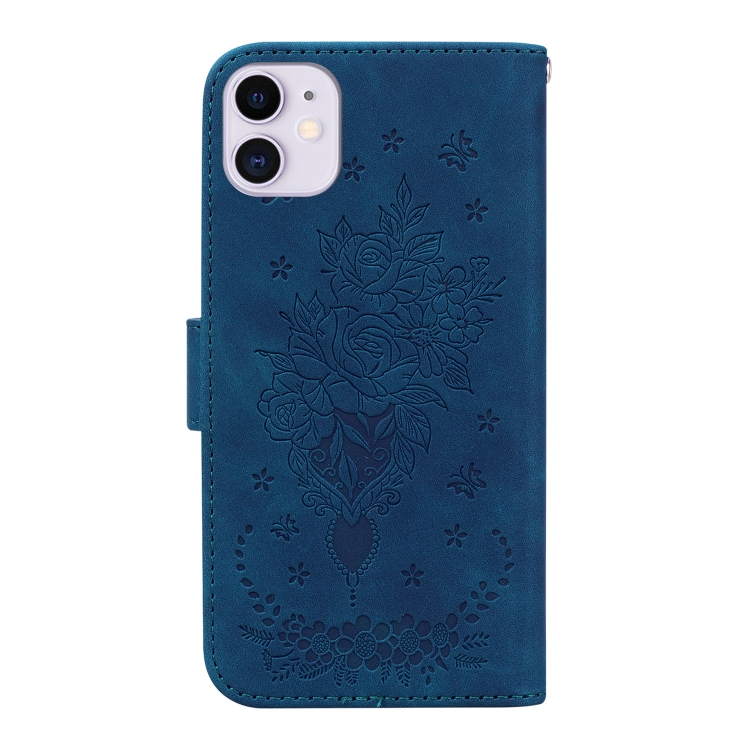 For iPhone 11 Butterfly Rose Embossed Leather Phone Case (Blue) For iPhone 11 Butterfly Rose Embossed Leather Phone Case (Blue)