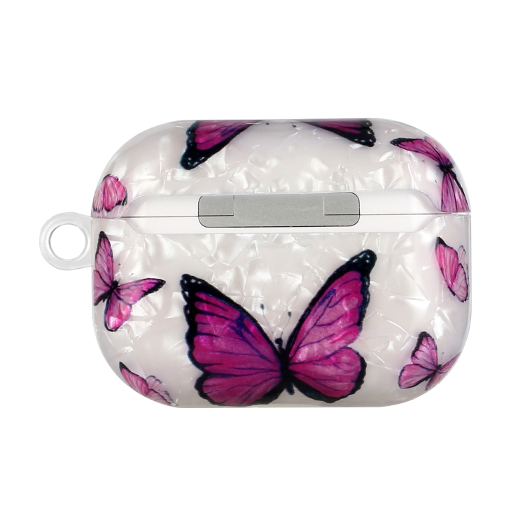 For AirPods Pro Painted Shell Texture Wireless Earphone Case with Lanyard(Purple Butterfly) For AirPods Pro Painted Shell Texture Wireless Earphone Case with Lanyard(Purple Butterfly)