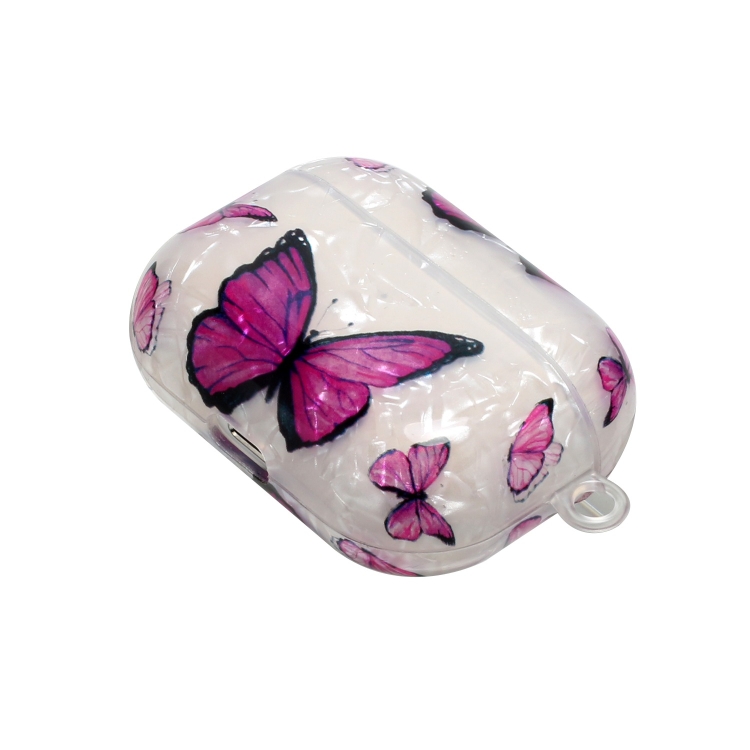 For AirPods Pro Painted Shell Texture Wireless Earphone Case with Lanyard(Purple Butterfly) For AirPods Pro Painted Shell Texture Wireless Earphone Case with Lanyard(Purple Butterfly)
