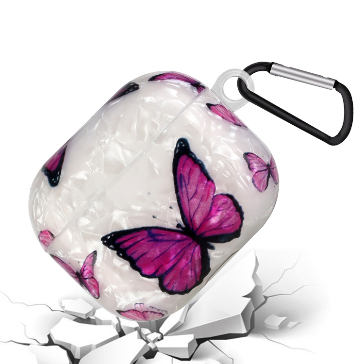 For AirPods Pro Painted Shell Texture Wireless Earphone Case with Lanyard(Purple Butterfly) For AirPods Pro Painted Shell Texture Wireless Earphone Case with Lanyard(Purple Butterfly)