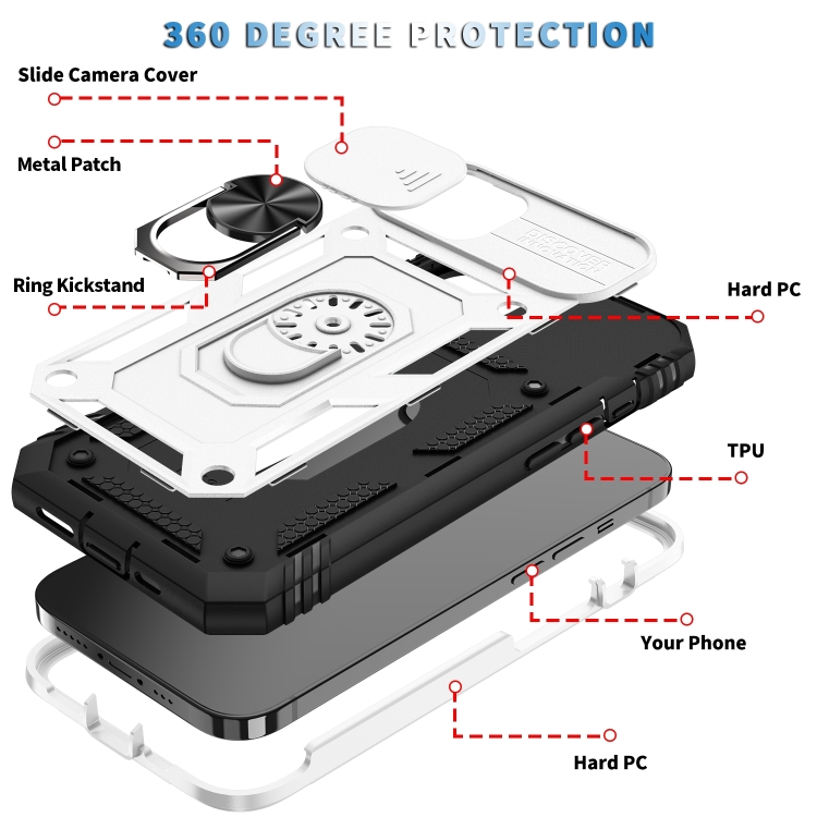 For iPhone 14 Sliding Camera Cover Design TPU + PC Protective Phone Case (White+Black) - 1