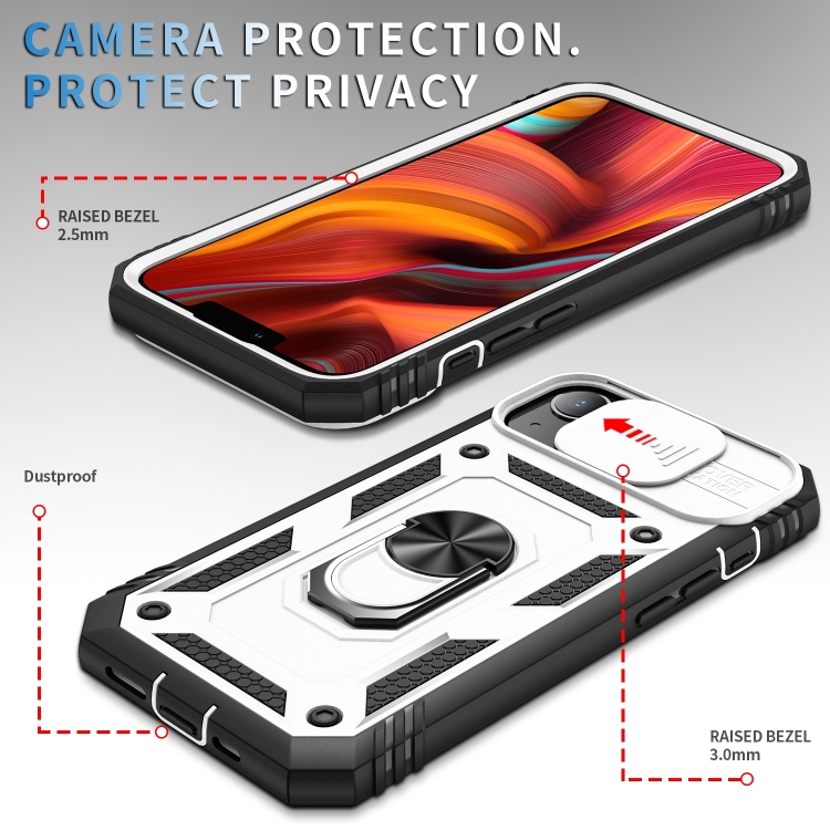 For iPhone 14 Sliding Camera Cover Design TPU + PC Protective Phone Case (White+Black) - 2