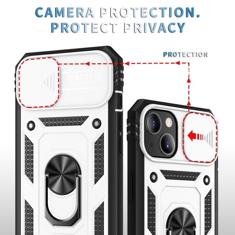 For iPhone 14 Sliding Camera Cover Design TPU + PC Protective Phone Case (White+Black) - 3
