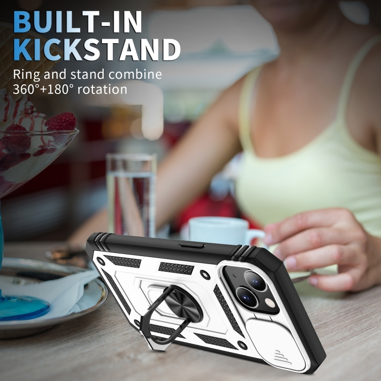 For iPhone 14 Sliding Camera Cover Design TPU + PC Protective Phone Case (White+Black) - 5