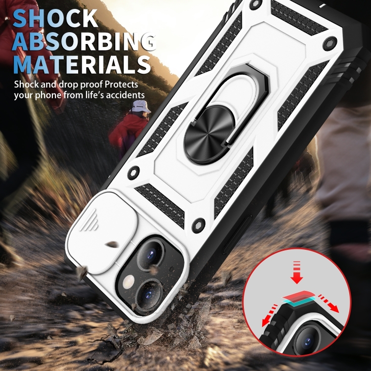 For iPhone 14 Sliding Camera Cover Design TPU + PC Protective Phone Case (White+Black) - 6