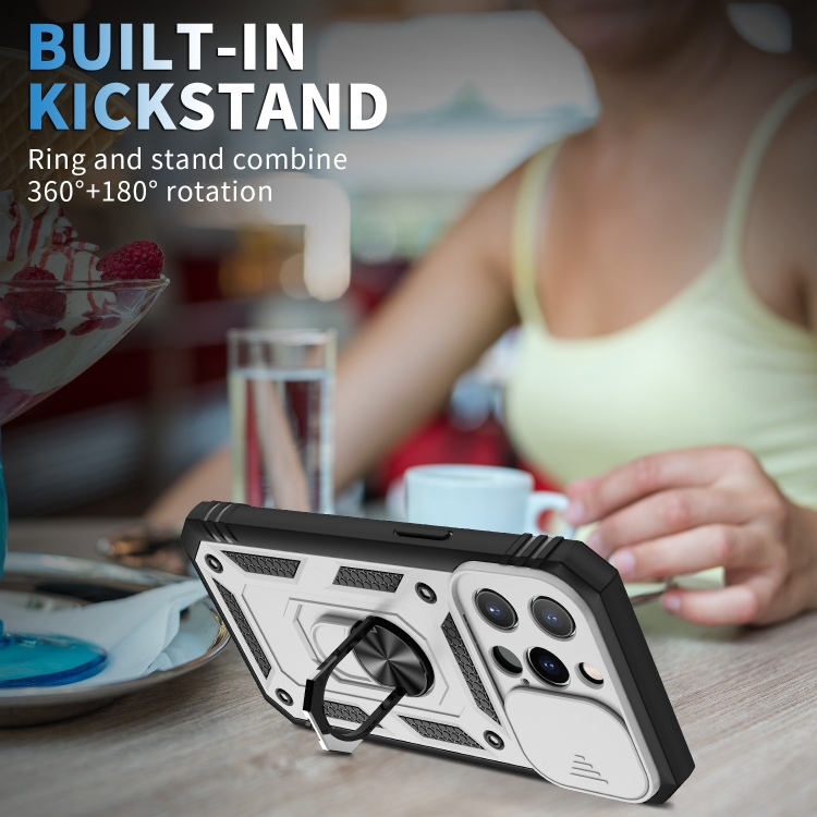 For iPhone 14 Pro Sliding Camera Cover Design TPU + PC Protective Phone Case (White+Black) For iPhone 14 Pro Sliding Camera Cover Design TPU + PC Protective Phone Case (White+Black)