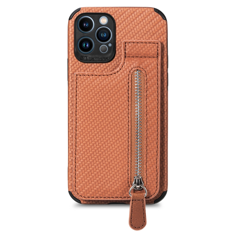 For iPhone 13 mini Carbon Fiber Vertical Flip Zipper Phone Case (Brown) For iPhone 13 mini Carbon Fiber Vertical Flip Zipper Phone Case (Brown)
