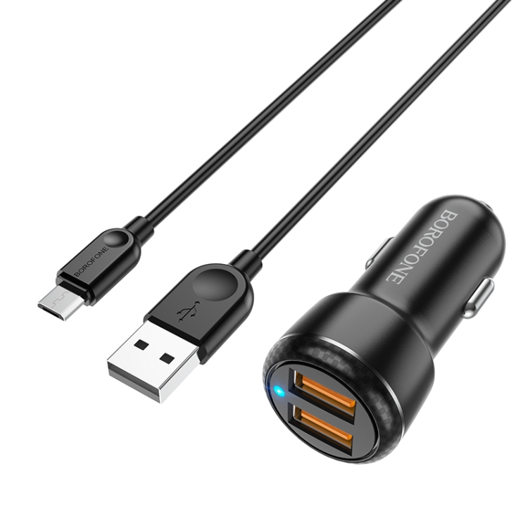 Borofone BZ17 Dual USB Ports QC3.0 Car Charger with Micro USB Charging Cable(Black) Borofone BZ17 Dual USB Ports QC3.0 Car Charger with Micro USB Charging Cable(Black)