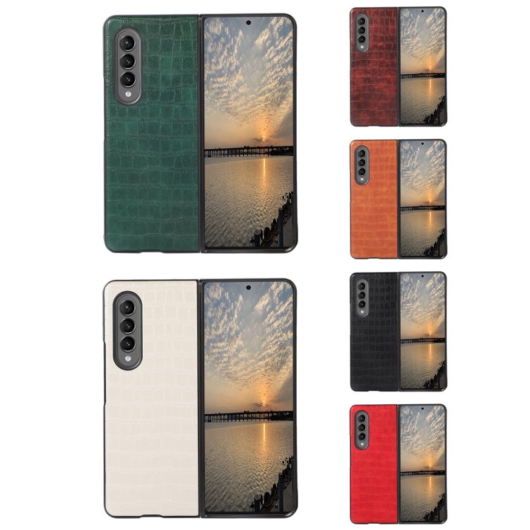 For Samsung Galaxy Z Fold4 Crocodile Texture PU Leather Protective Phone Case(Black) For Samsung Galaxy Z Fold4 Crocodile Texture PU Leather Protective Phone Case(Black)