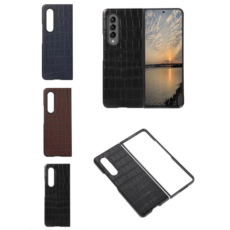 For Samsung Galaxy Z Fold4 Crocodile Texture Genuine Leather Phone Case(Black) For Samsung Galaxy Z Fold4 Crocodile Texture Genuine Leather Phone Case(Black)