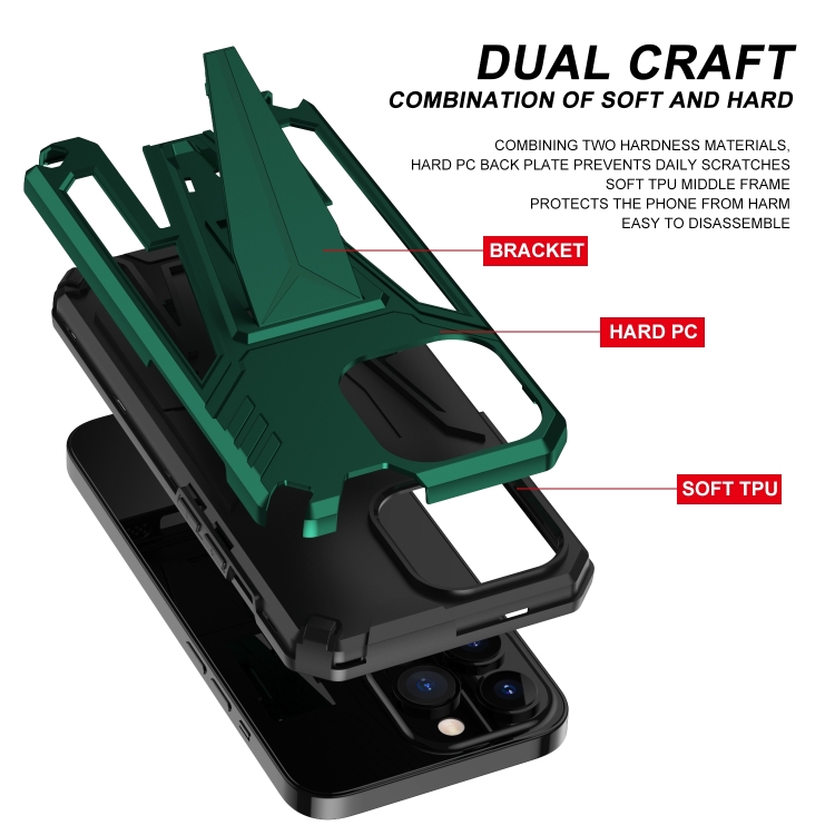 For iPhone 14 Pro Super V Armor PC + TPU Holder Phone Case (Green) For iPhone 14 Pro Super V Armor PC + TPU Holder Phone Case (Green)