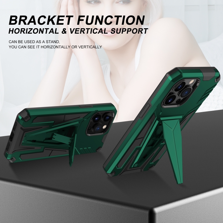 For iPhone 14 Pro Super V Armor PC + TPU Holder Phone Case (Green) For iPhone 14 Pro Super V Armor PC + TPU Holder Phone Case (Green)
